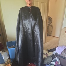 Vintage Black Full Length Cape  Satin Gothic Cloak