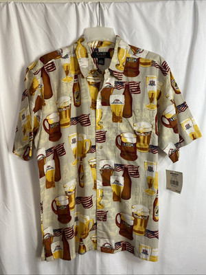 Croft & Barrow Beer American Flag Shirt Mens Medium Oyster NWT Novelty Camp