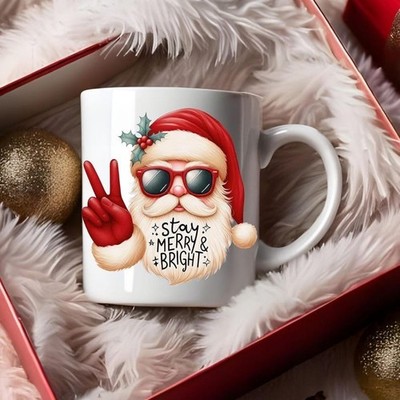 Funny Santa Peace Ceramic Mug | Holiday Gift, Christmas Cup, Winter Coffee Mug,