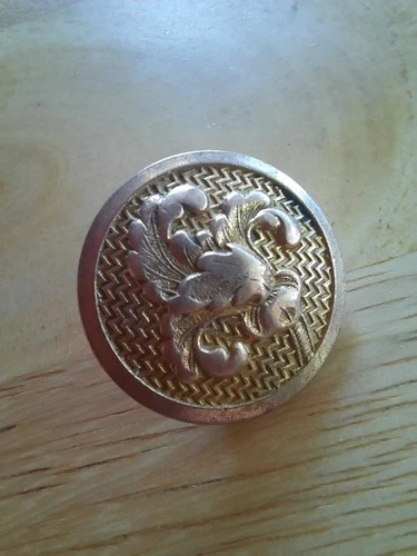 Vintage Brass 1800 relief floral shank button. Gold. Benedic Burnham backstamp