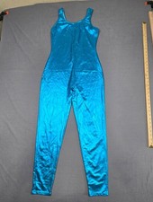 Vintage 80s Shiny Blue One-Piece Full Body Unitard Leotard Jumpsuit Medium