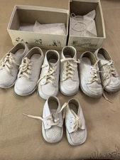 Vintage Lot White Polished Leather 4 Baby Toddler Shoes 2 Original Boxes