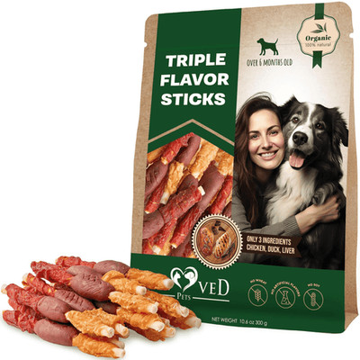 Beloved Pets Triple Flavor Rawhide Dog Treats w/Duck, Chicken & Liver 10.6 Oz