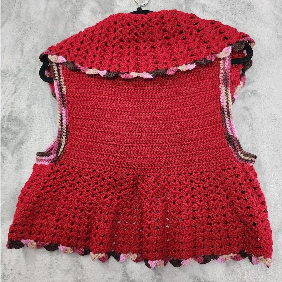 Chaleco De Colección Para Mujer S Rojo Rosa Marrón Tostado Crochet Tejido Crop Circle Botón Único Foto 4 de 4