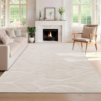 Boho Teppich Wohnzimmer 200x290 cm Kurzflor Teppich Beige Waschbar Weich Tepp...