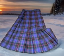 Vtg 1970s Handmade Wool Plaid Pleated Midi Skirt Kilt Tartan High Waist 24 NOS