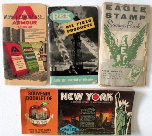 4 Vintage  Small Advertising Booklets: Rex-Armour-Eagle Stamp-New York Souvenir