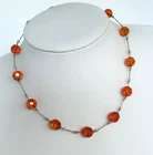 Wonderful vintage Deco rolled gold faceted orange glass necklace