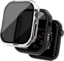 2 Pack Privacy Case for Apple Watch 46mm Anti-Spy Tempered Glass Screen Protecto