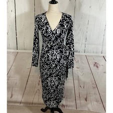 Diane von Furstenberg Target Wrap Midi Dress XS Black Abstract Knit DVF Chic