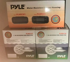 Two Pyle 4 100w Speakers With Pyle Stereo Housing Water Resistant Boat 