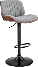 Armen Living Brock Height Swivel Gray Faux Leather Walnut Wood Bar Stool BLACK