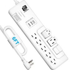 USB Power Strip, 8 Outlets 3 Rotating, 3 USB 1 C, 6FT Cord, 2300J Surge