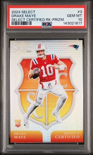 2024 Panini Select Drake Maye #3 Select Certified Rookie PRIZM RC PSA 10 POP 2!