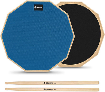 Donner 12 Inches Drum Practice Pad Silent Drum Pad Set Blue 2-Sided