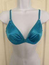 Vintage Christian Dior Intimates Turquoise Satin Lace Front Closure Bra 28B Y2K