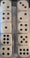 LOT/Set Of 10 15mm D6 Dice WHITE w/BLACK PIPS - ROUNDED CORNERS - BRAND NEW