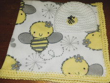 Fleece Baby Blanket Hat Bee