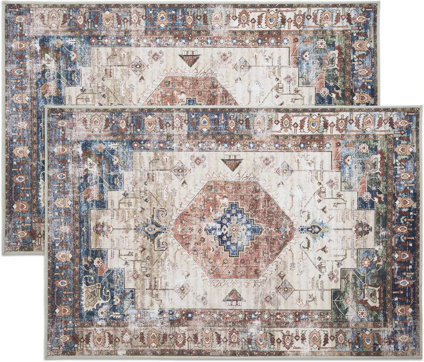 2 Pcs Washable Indoor Doormat,Non Slip Retro Floor Mat Area Rug 24