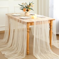 Set of 6 Pearl Table Runner 10 ft Boho Tulle Table Runner with Pearls Tulle F...