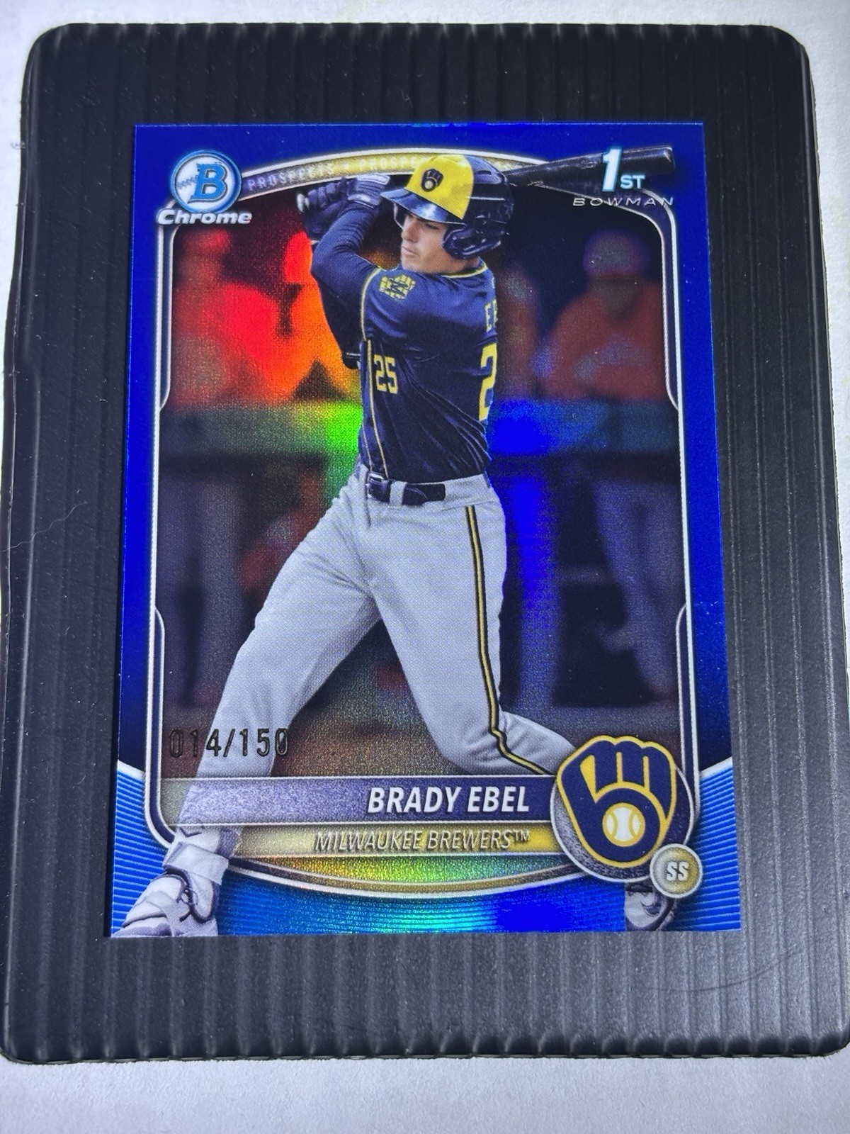 2025 Bowman Draft Chrome BRADY EBEL 1st True Blue Refractor /150 Brewers.