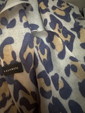 Cashmere Leopard Print Scarf Wrap Beige Tan Navy Blue Soft Luxurious Large