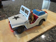 1950s Vintage Japanese Tin Friction Jeep CJ MP Military Police 8" Original Cond