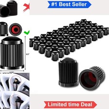 Tire Valve Stem Caps 50 Pack Plastic Black O Ring Seal Airtight Universal Fit
