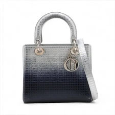 Christian Dior Micro cannage Lady Dior Leather 2 Way Handbag navy x silver