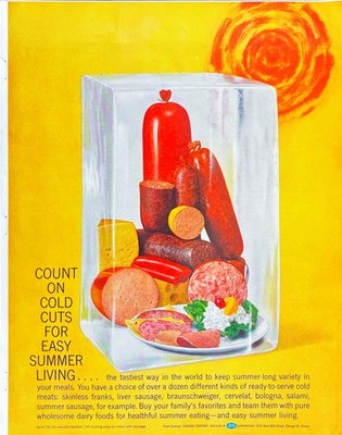 Visking Co Charcuterie Ice Block Hard Sausage Cottage Cheese Vtg Mag Print Ad