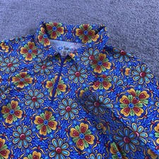IBKUL Women's L Long Sleeve Mock Golf 1/4 Zip Floral AOP Print Blue Shirt Vented