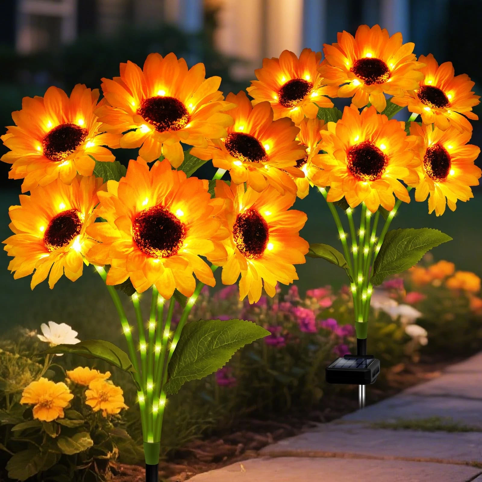 Solar Garden Lights Outdoor, 2 Pack Sunflower Lights with 12 Sunflower, Water...