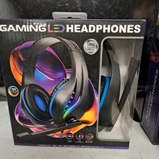 Gaming LED Headphones RGB Microphone 3.5mm Gaming Headset Boom Mic Black Blue