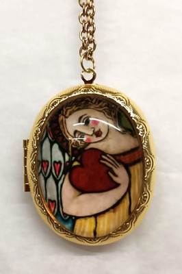 Lovely Angel of Love & Affection Glass Cameo Goldtone Locket Valentine Necklace