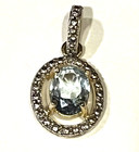 925 sterling silver .005ct diamond Oval Blue Topaz Halo pendant 21.g Yellow gold — photo 3
