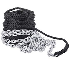 1/2IN X 200FT 3 Strand Twisted Nylon Anchor Rope with Chain Black Anchor