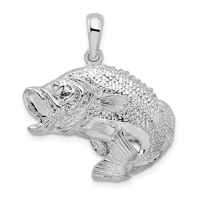 Anhänger Sterlingsilber rhodiniert poliert springender Barsch Fisch
