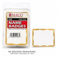 Vintage MACO NB-266 Gold Border Name Badges Labels 84 Count Made in USA NOS