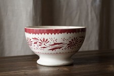 Bol ancien en faience blanche et rouge Saint-Amand