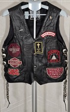Vintage Wild Rider Leather Motorcycle Vest Patches Biker Jesus Prayer Warrior M