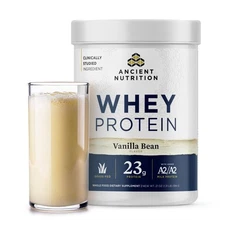 3/27 Ancient Nutrition Grass Fed Whey Protein, Vanilla Bean, 23g Protein 20 Serv