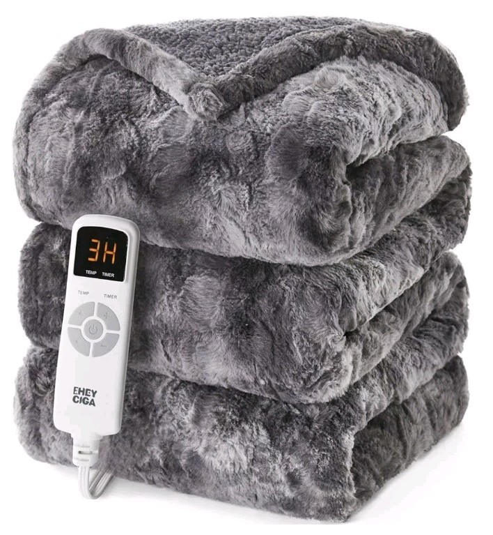 Electric Heated Throw Blanket Twin Size Faux Fur, 10 Hours A