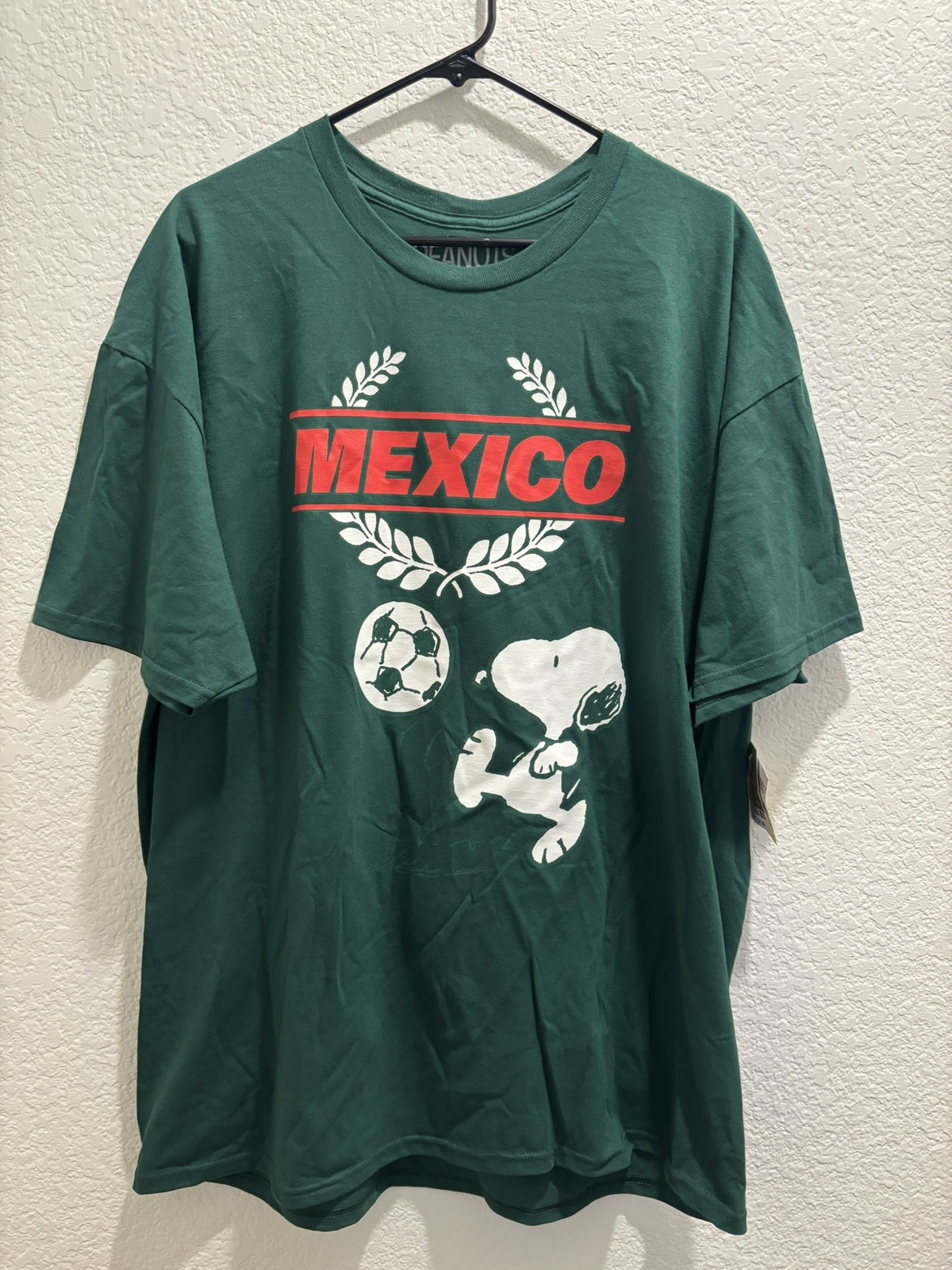 Mexico Soccer Small Jersey Style T-Shirt Double Sided Peanuts Snoopy Green New
