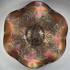 Fenton "Two Flowers" Marigold Carnival Glass Ruffled Bowl Vintage 10 inch