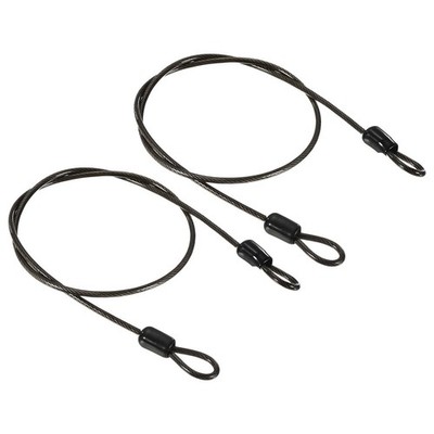2Pcs Security Steel Cable 2.5mmx0.5m Coated Luggage Lock Rope with Loop Black