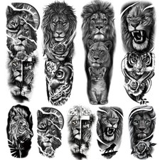 Lion Tattoo Stickers, 4-Sheet Full Sleeve Tattoo Big Tattoos Temporary, 5-She...
