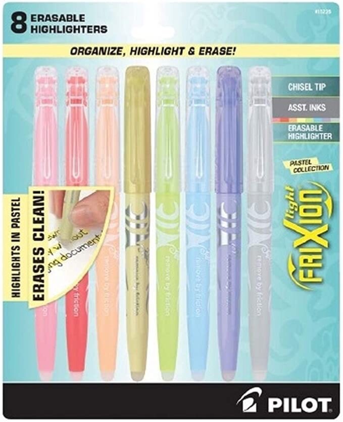 8-Pack Pilot Frixion Light Pastel Highlighter Pens - Erasable Ink - Chisel Tip