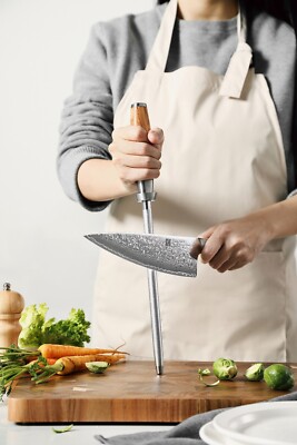 Xinzuo 9'' Kitchen Knife Blade Sharpener Diamond Sharpening Rod Olivewood Handle