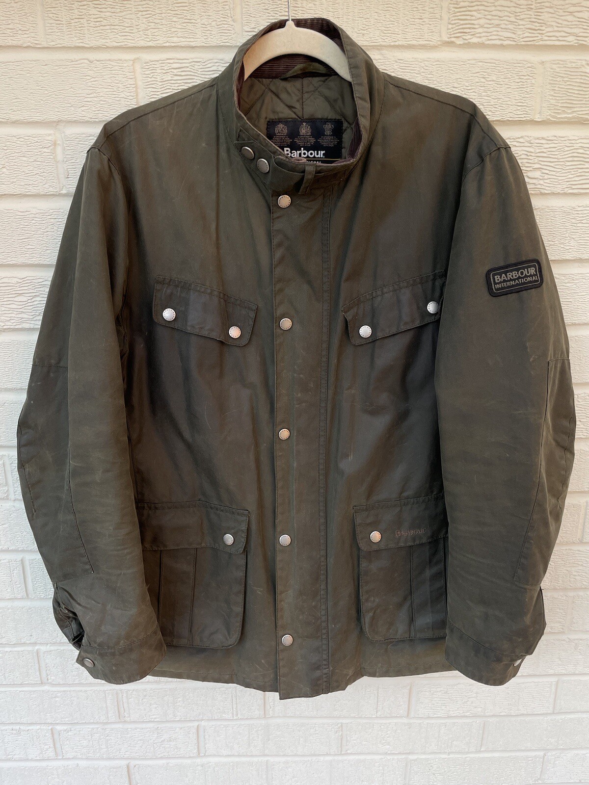 BARBOUR Jacket Mens Large Green International Duke Motorcycle Wax Classic Quilt