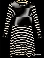 Loft Women's Long Sleeve Black White Striped Dress Spandex Blend Size 0